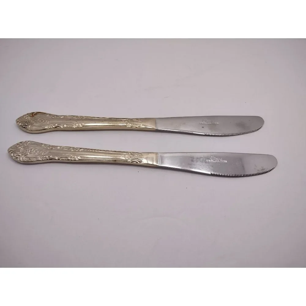 Vintage lot of 2 Gibson butter knife replacement gold plated stainless steel
